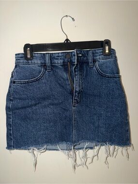Denim Mini Skirt in Dark Blue - Classic Raw Hem